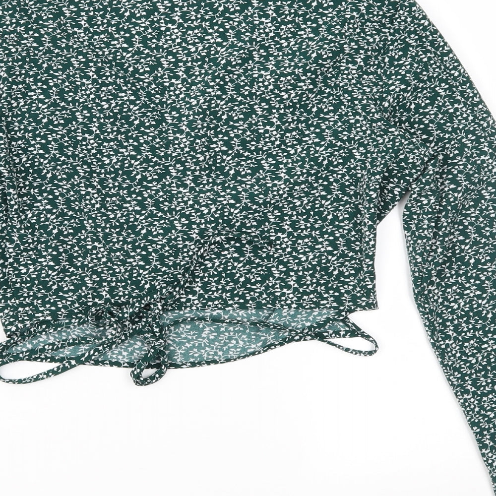 SheIn Womens Green Floral Wrap Blouse Size 6