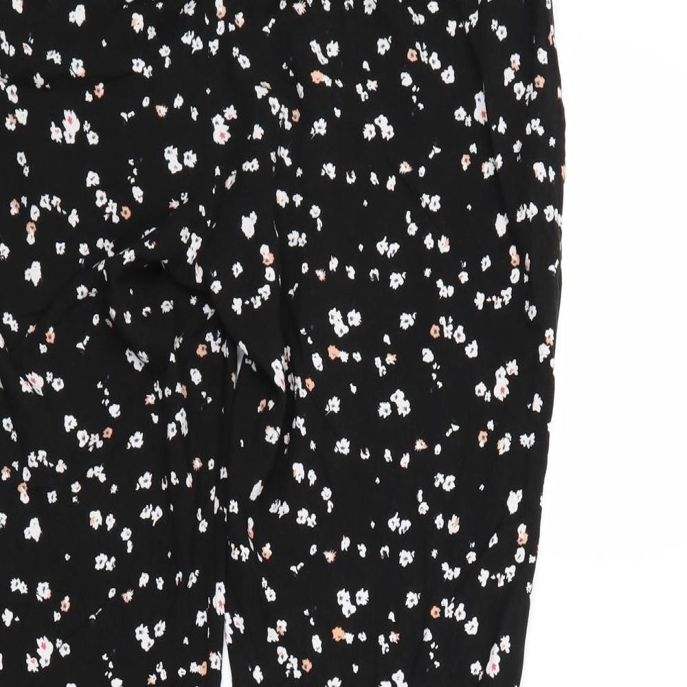 ICHI Womens Black Floral Trousers Size 10 L23 in