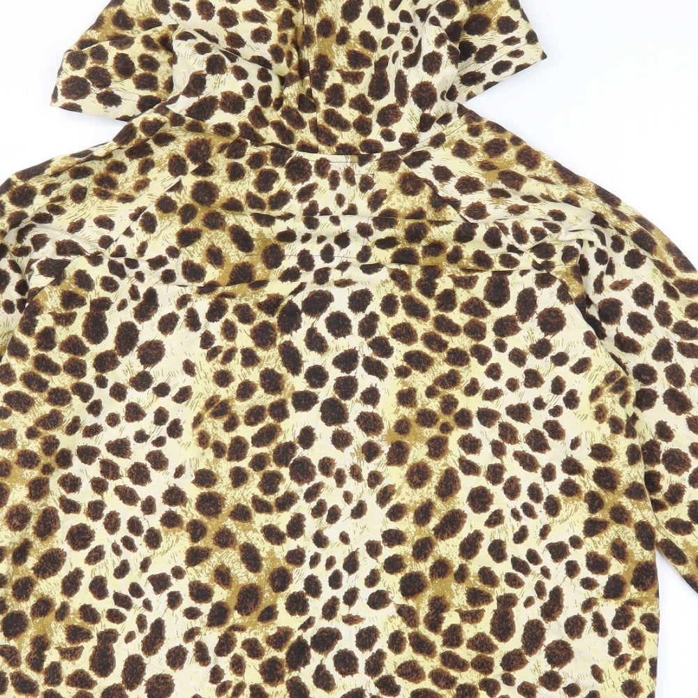 Onque Casuals Womens Brown Animal Print Full Zip Hoodie Size M