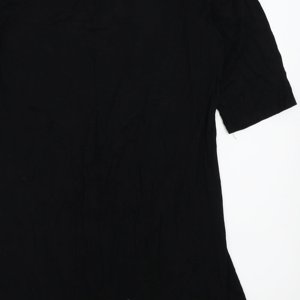 Preworn Womens Black Floral Basic T-Shirt Size 14