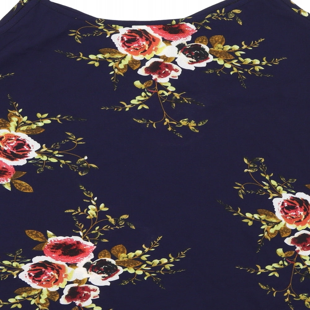 Preworn Womens Blue Floral Basic Blouse Size 2XL