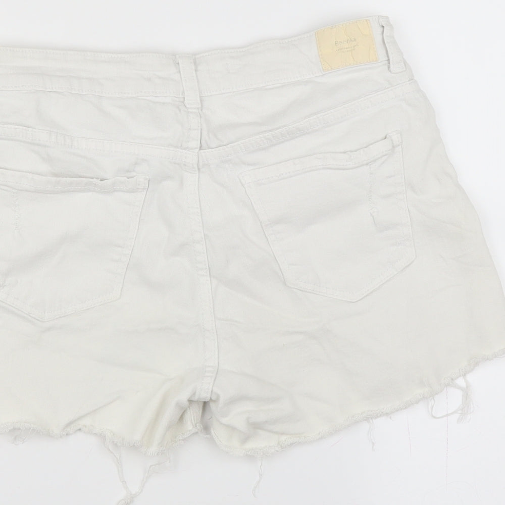 Berska Womens White Denim Hot Pants Shorts Size 28 in - Distressed