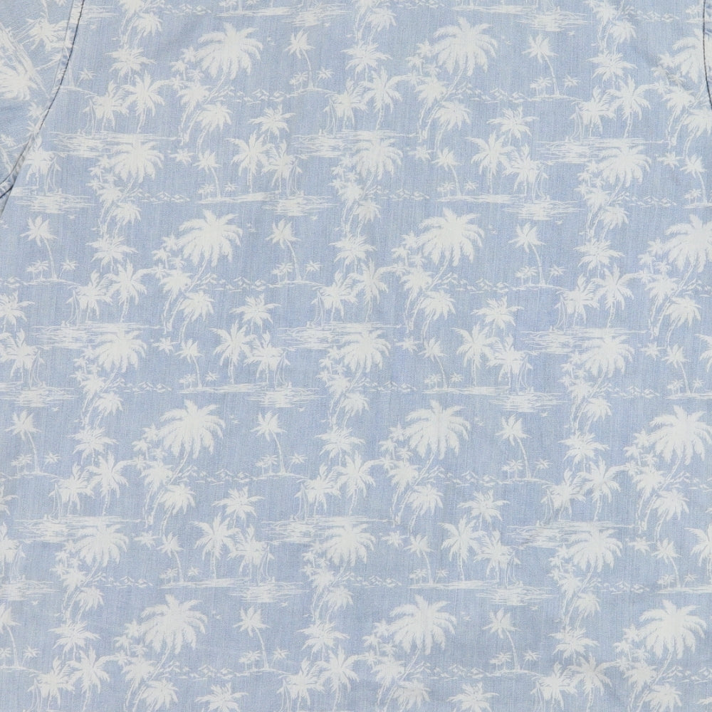 Cedar Wood State Mens Blue Geometric Denim Button-Up Size L - Palm Tree