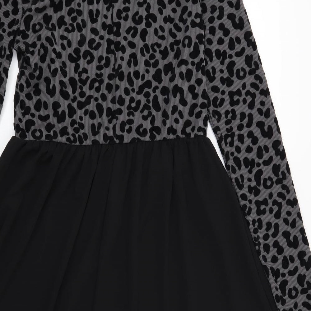 Boohoo Womens Grey Animal Print Fit & Flare Size 8