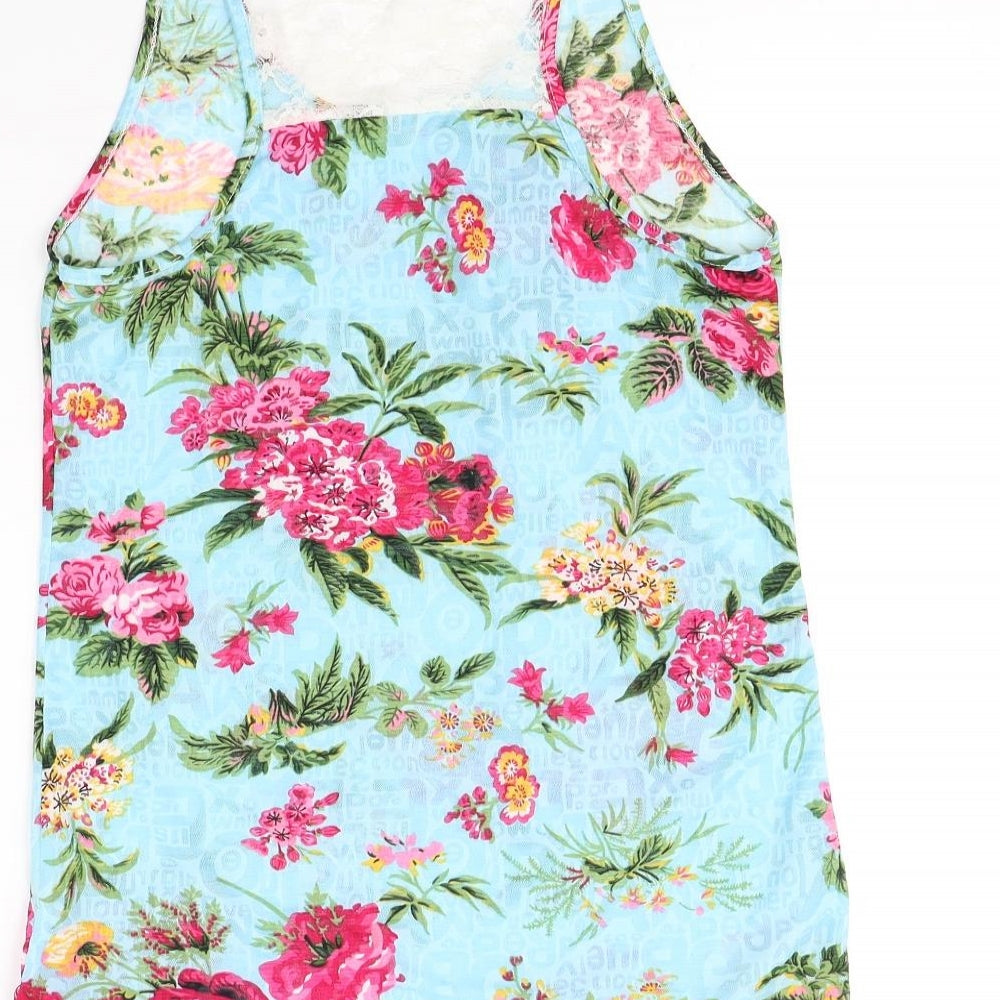 M&V Womens Blue Floral Basic Tank Size S