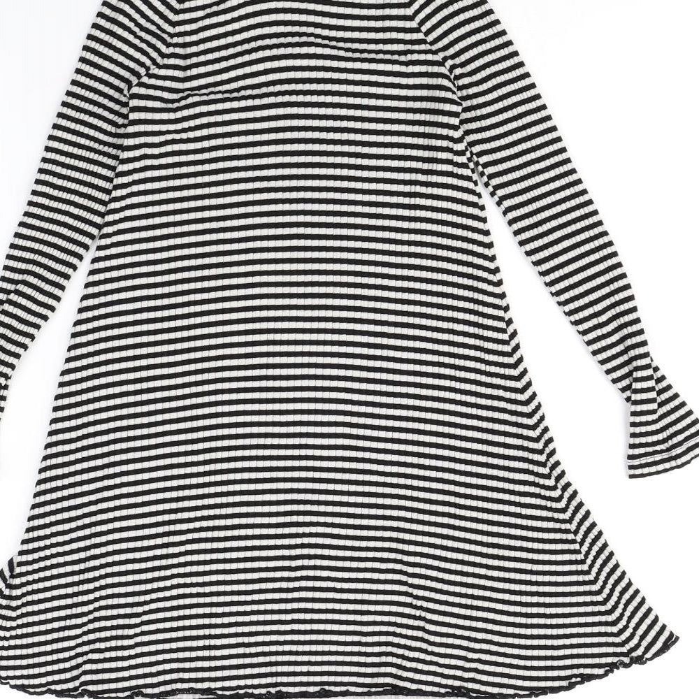 m&S Girls Black Striped Jumper Dress Size 7 Years