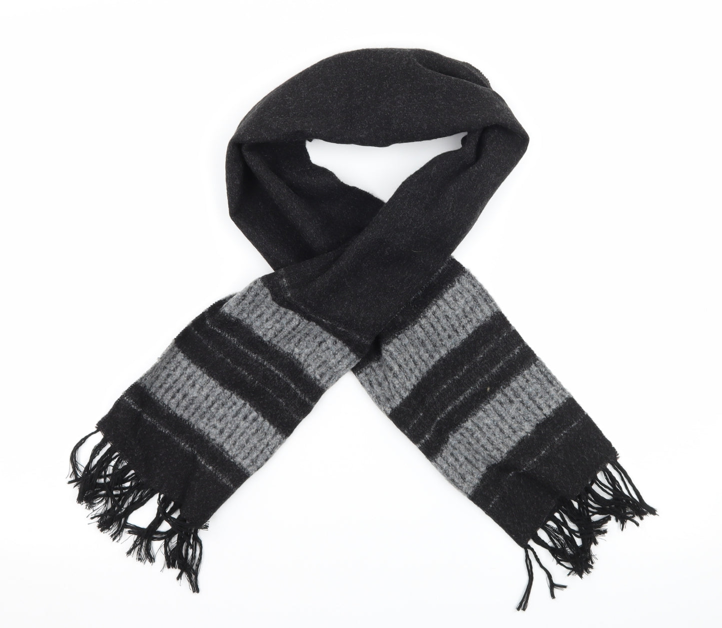 Tie Rack Mens Grey Striped Knit Rectangle Scarf Scarf One Size