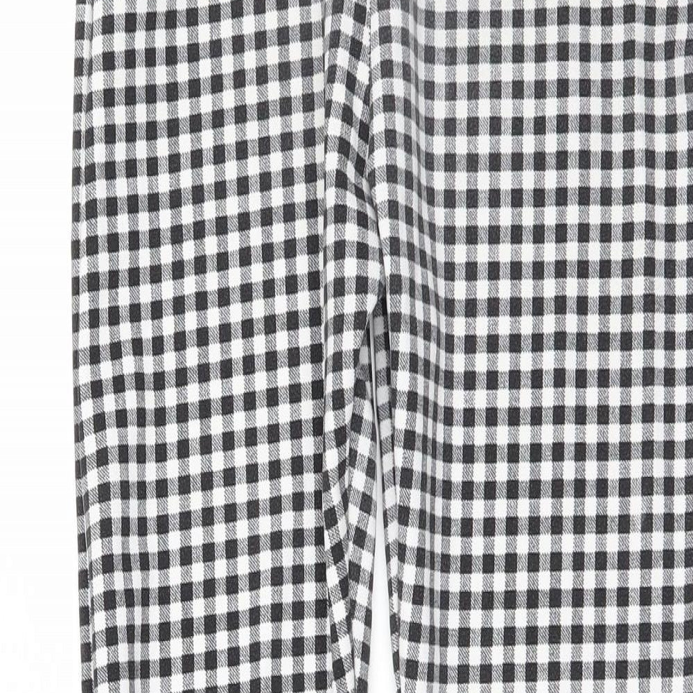 PRETTYLITTLETHING Womens Black Check Chino Trousers Size 8 L24 in - frilled hem