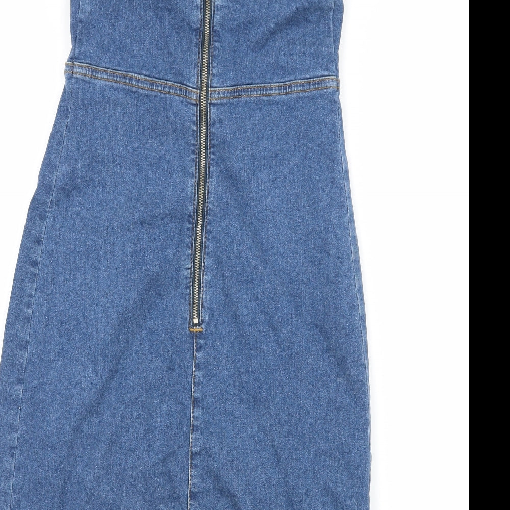 Denim & Co. Womens Blue Denim Bodycon Size 6 - Lace up detail