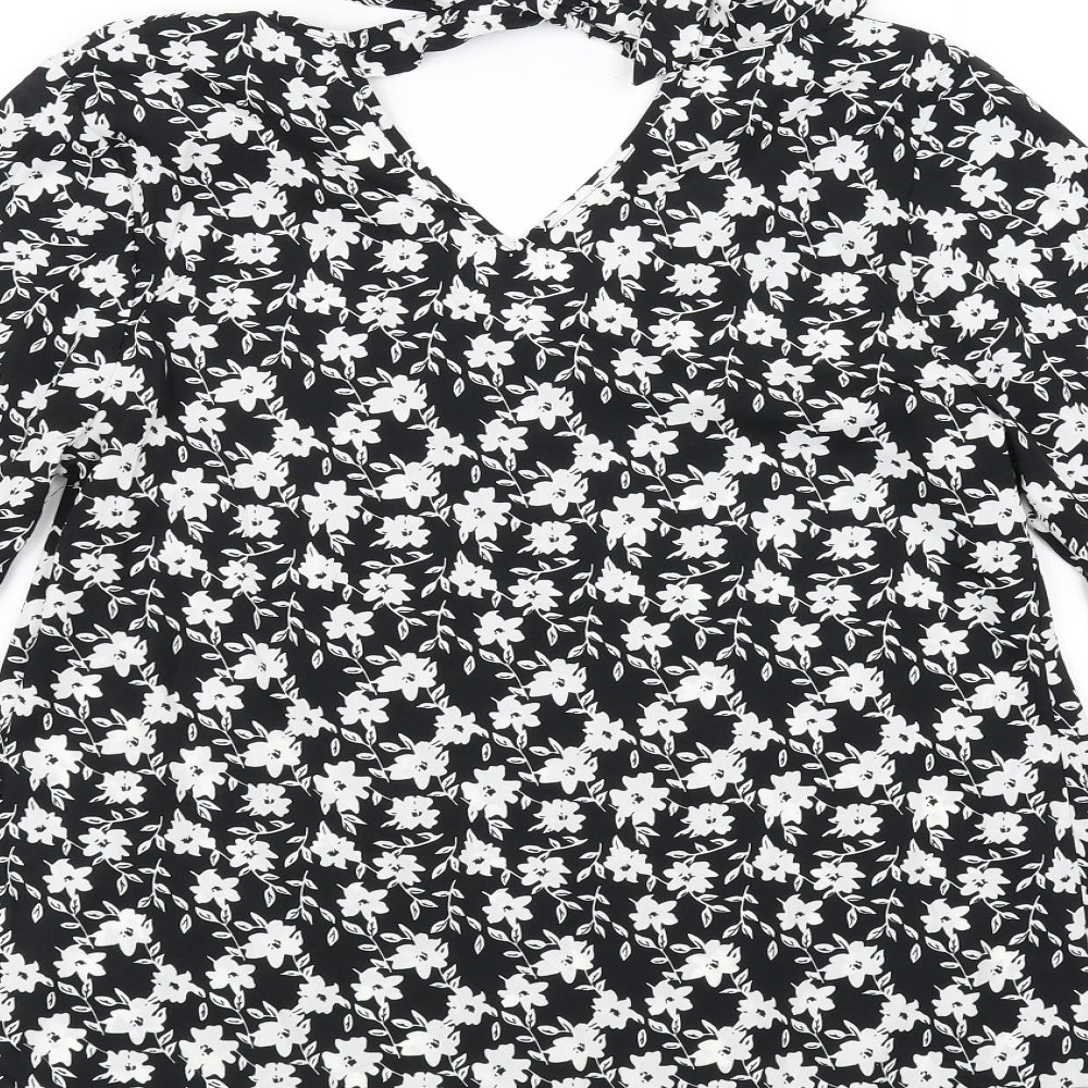 Papaya Womens Black Floral Basic Blouse Size 14