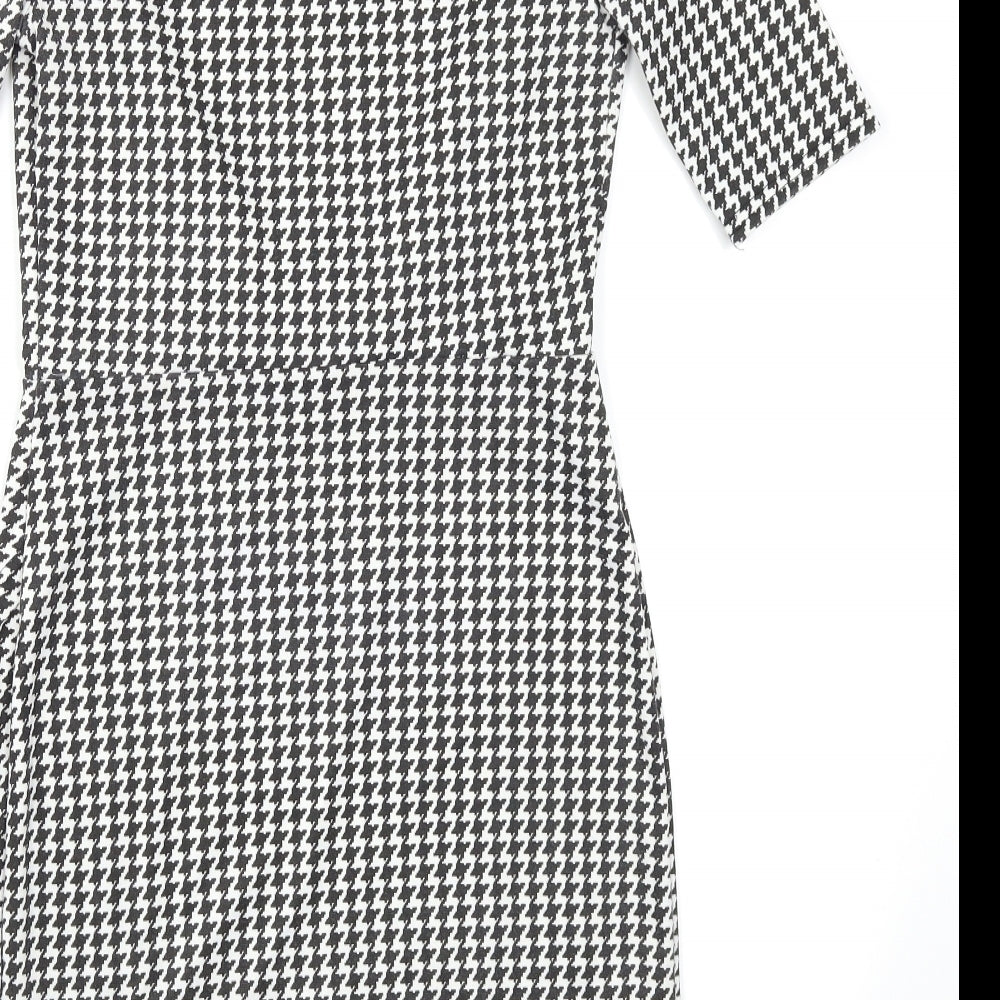 New Look Womens Black Houndstooth Bodycon Size 8