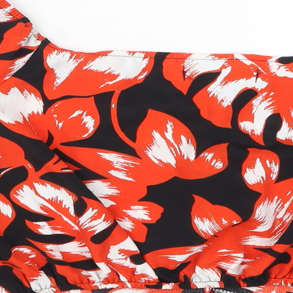 QED London Womens Orange Floral Cropped T-Shirt Size 8