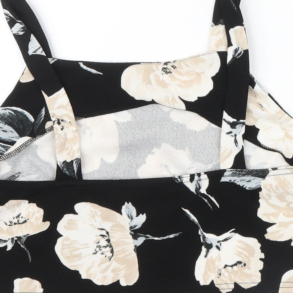 CAMEO ROSE Womens Black Floral Basic T-Shirt Size 14
