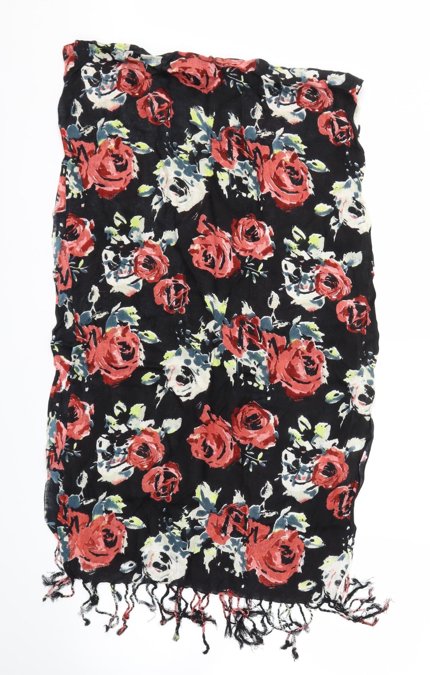 Preworn Womens Black Floral Scarf