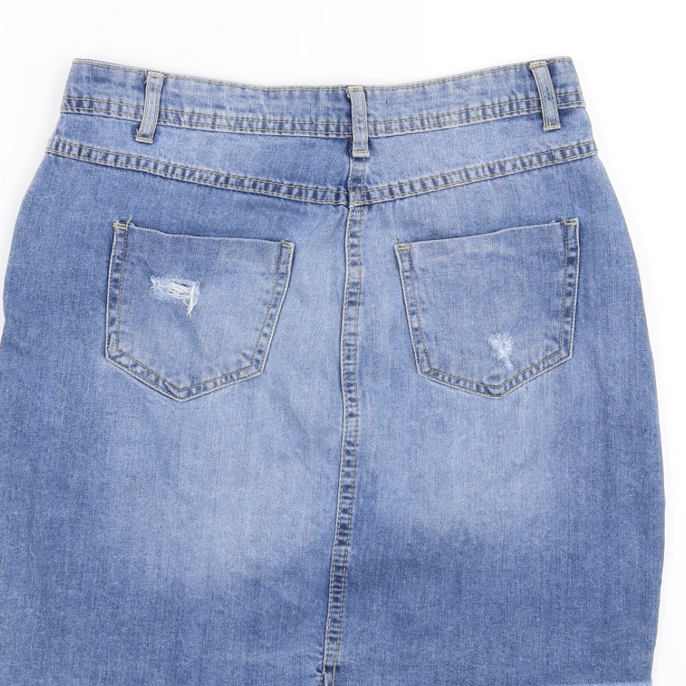 PARISIAN SIGNATURE Womens Blue Denim Straight & Pencil Skirt Size 8 - distressed