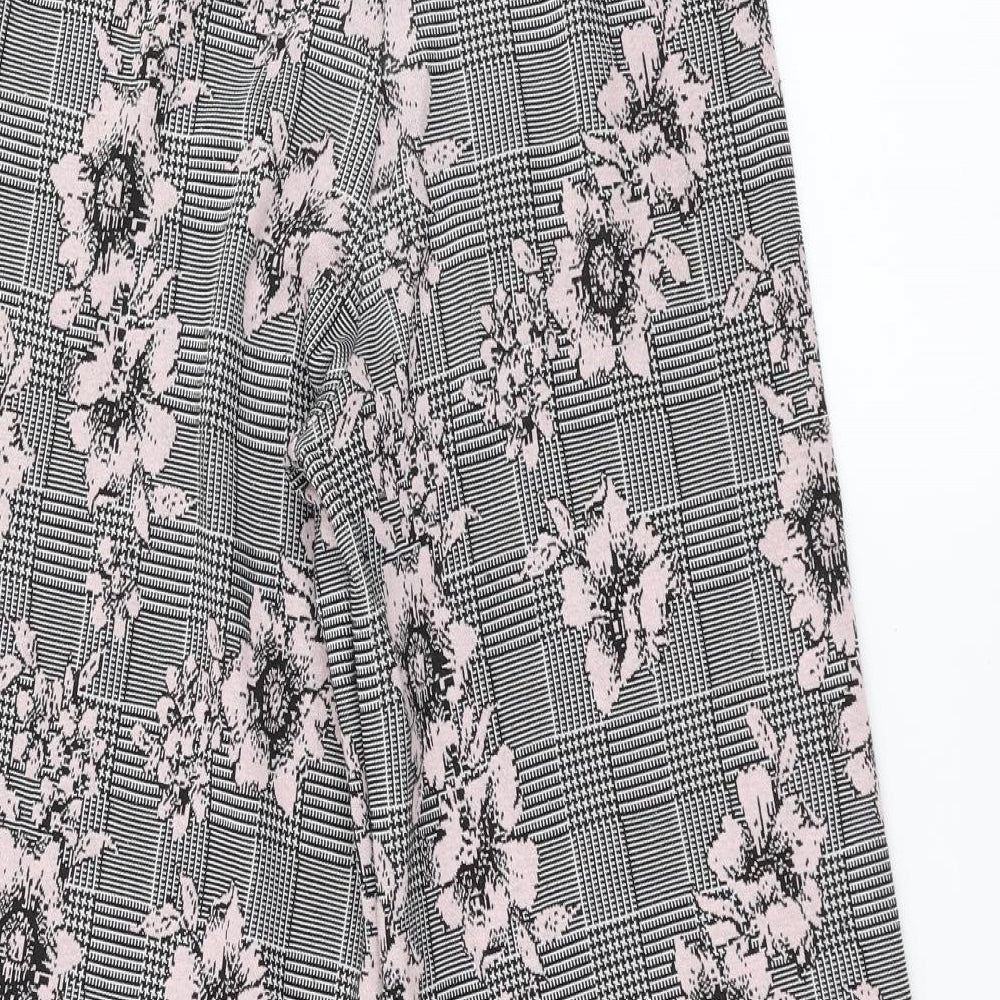 Primark Womens Grey Floral Trousers Size 10 L23 in - wide leg cropped