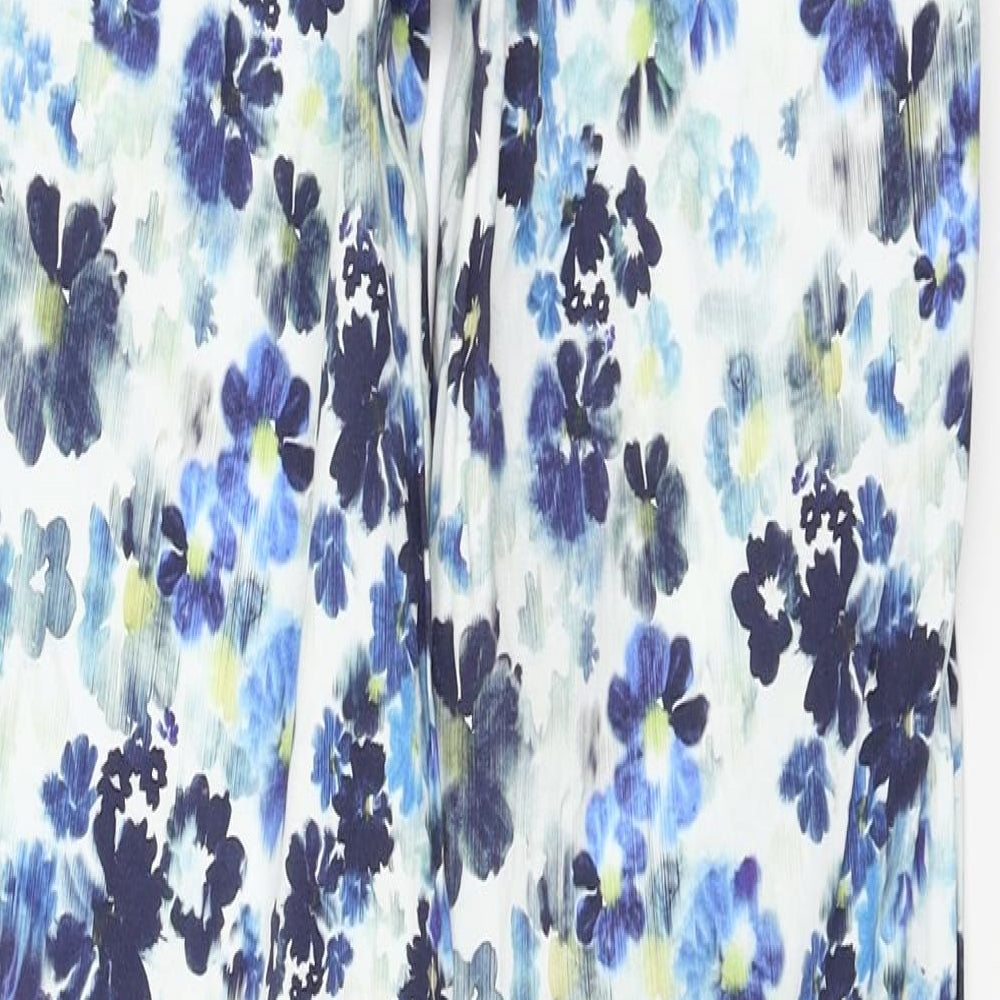 Warehouse Womens Blue Floral Trousers Size 6 L24 in