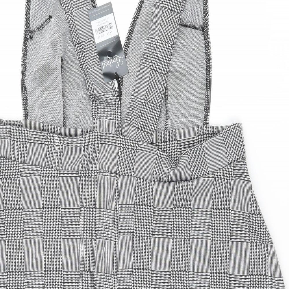 Limited Collection Womens Grey Check Jersey Pinafore/Dungaree Dress Size 20