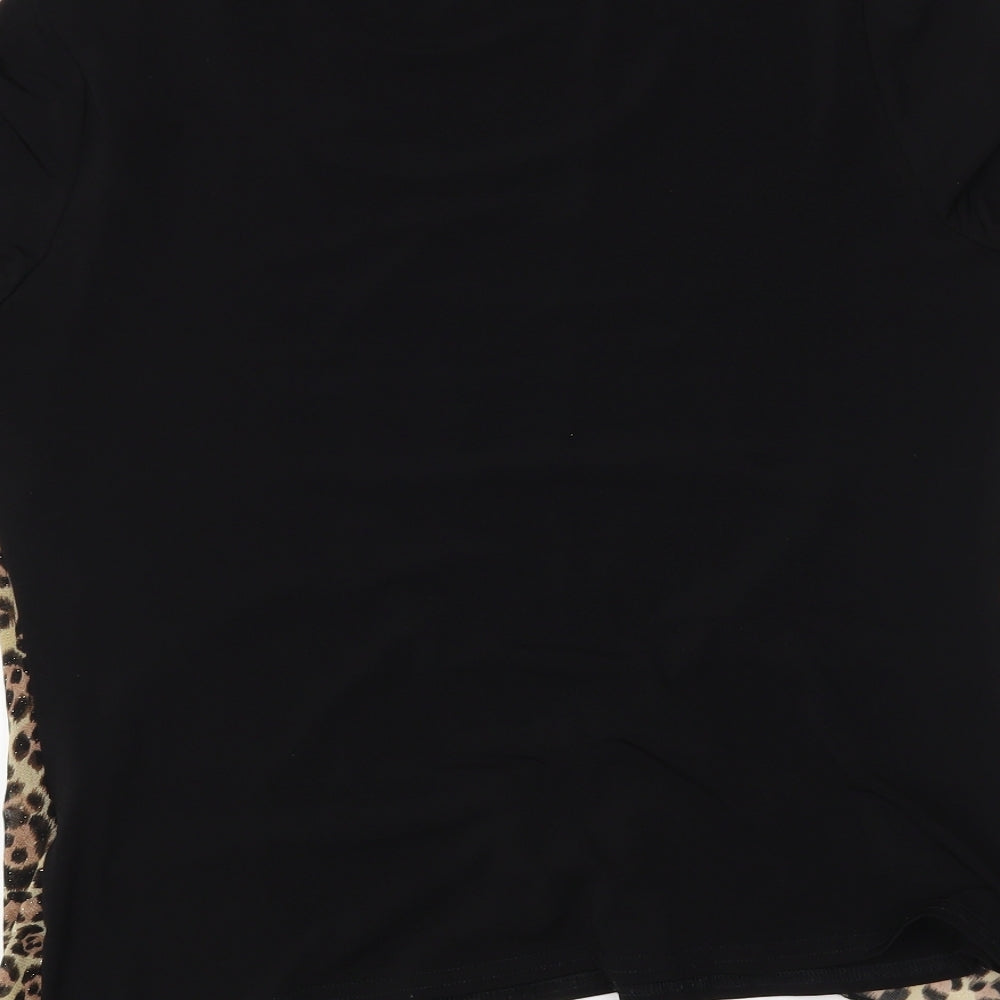 ID COllection Womens Black Animal Print Basic Blouse Size 16