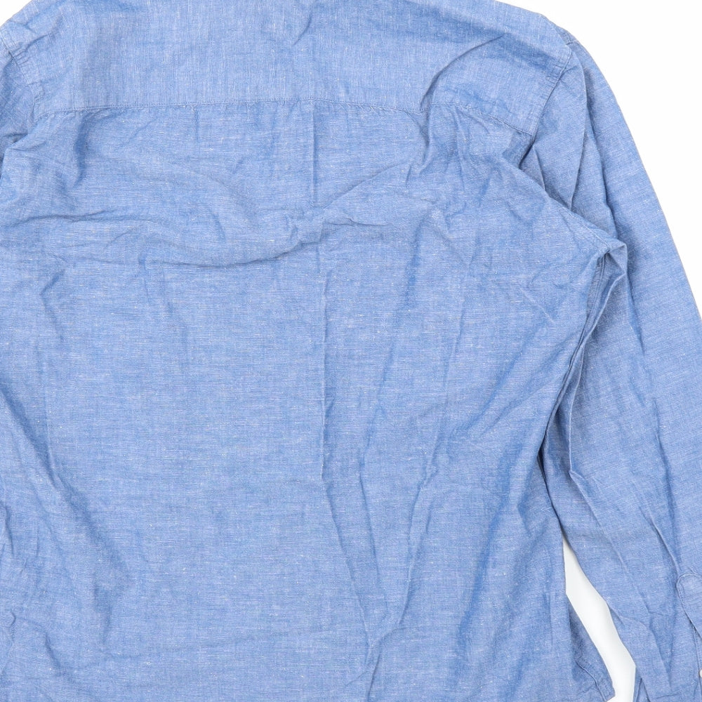 Select Homme Mens Blue Button-Up Size 15.5