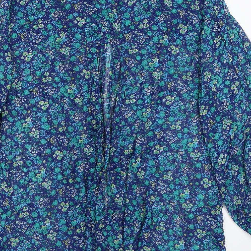 M woman Womens Blue Floral Basic Button-Up Size M