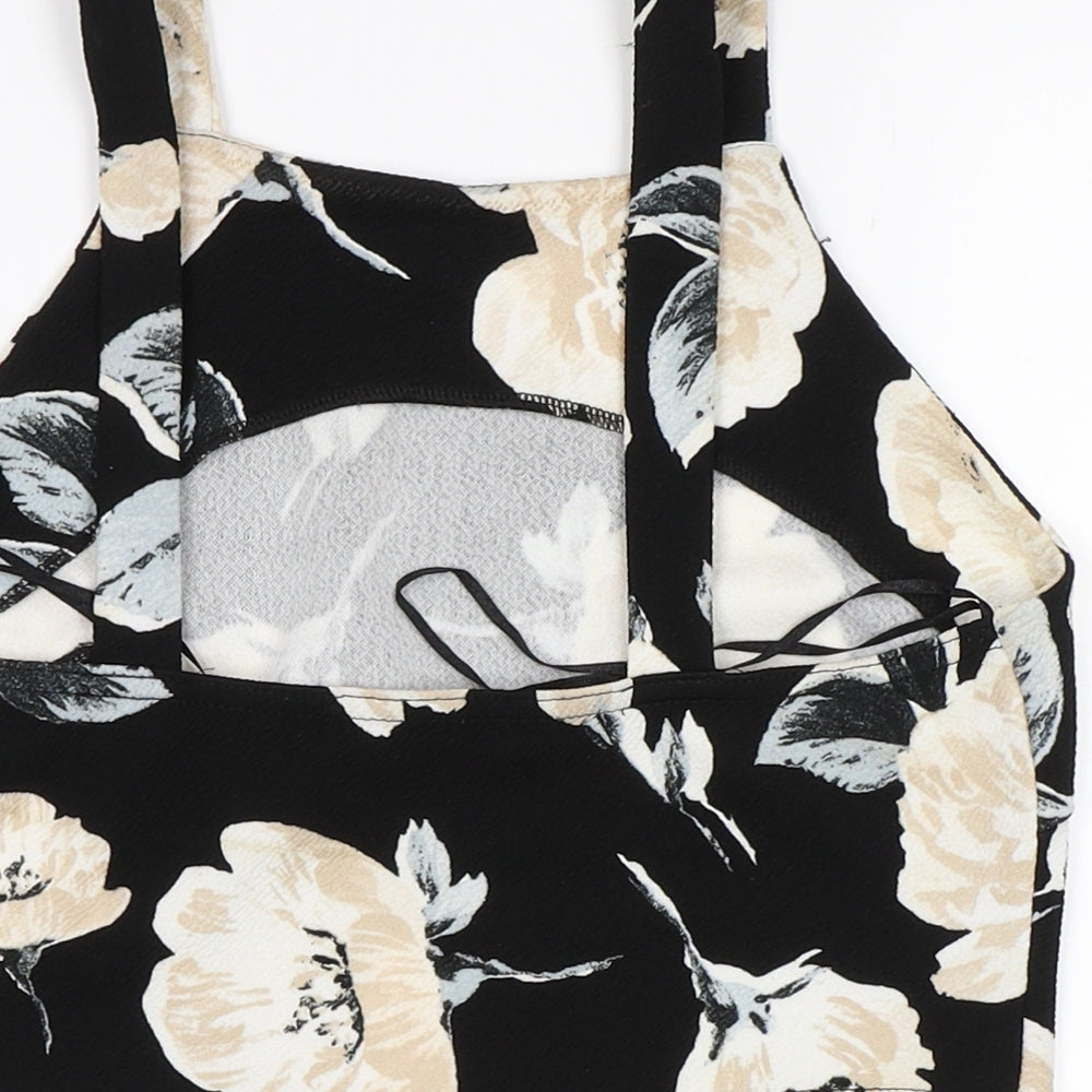 Cameo Rose Womens Black Floral Cropped Blouse Size 10
