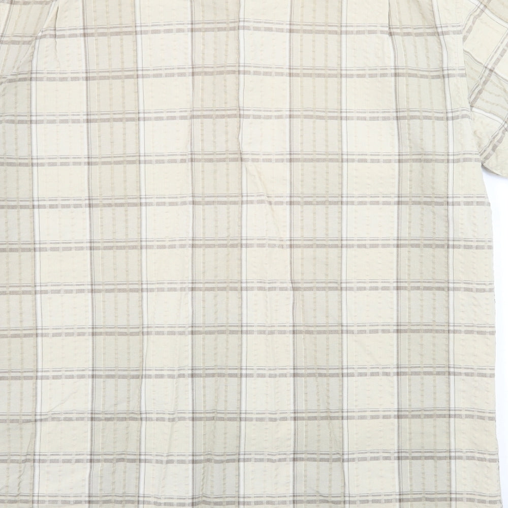 Cotton Traders Mens Beige Check Button-Up Size M