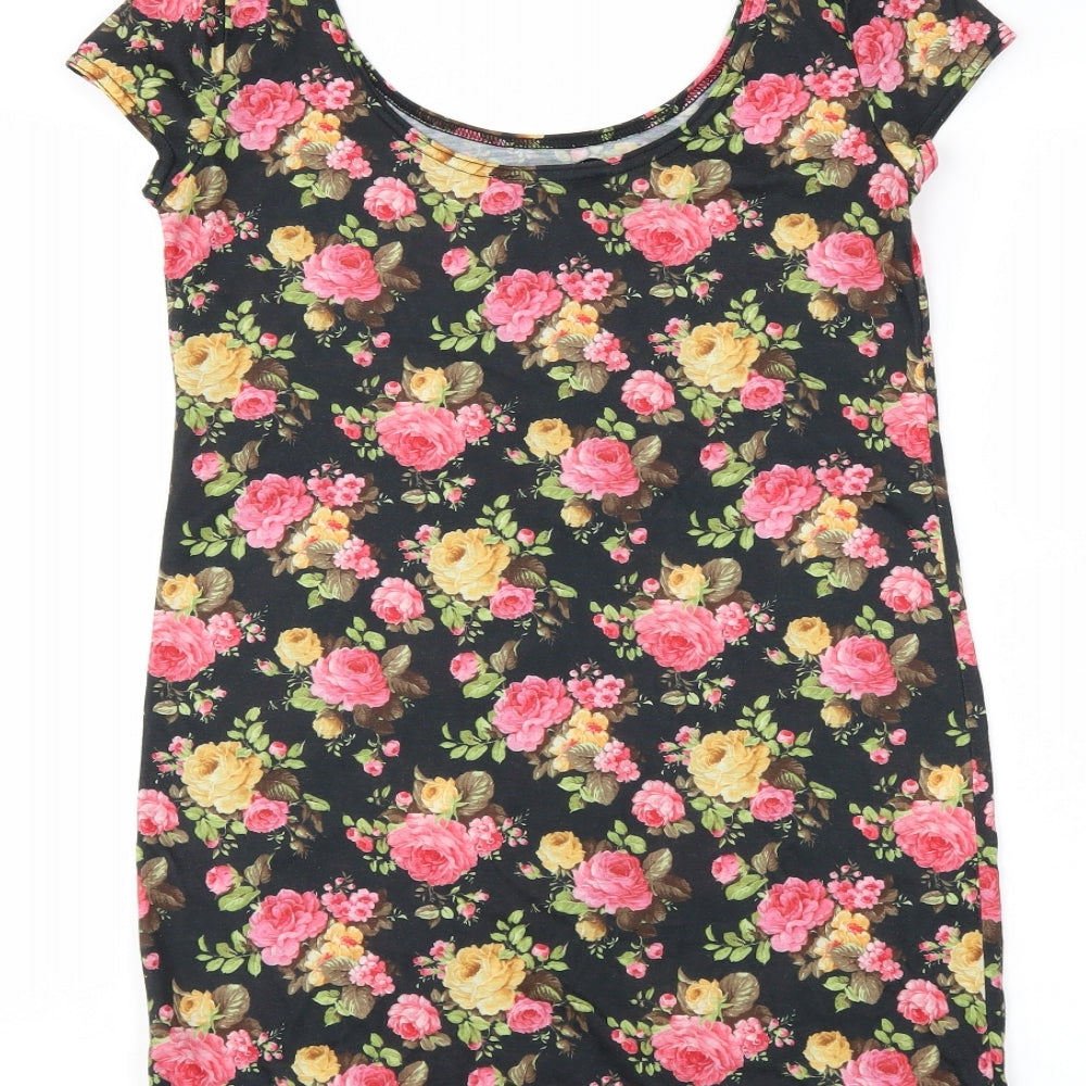 newlook Womens Black Floral Basic T-Shirt Size 10