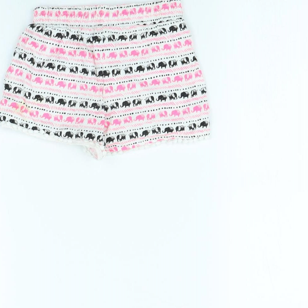 TU Girls White Animal Print Cut-Off Shorts Size 2 Years - Elephant
