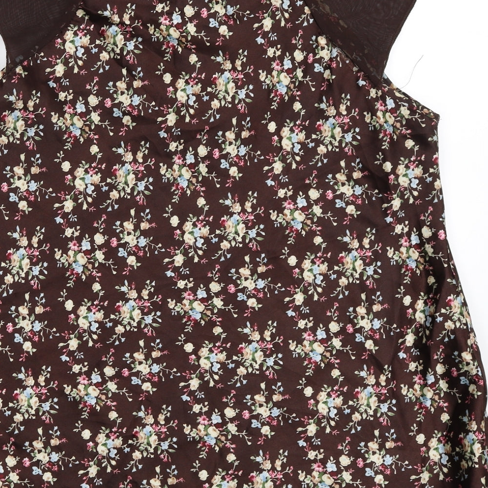 Kiss Mode Womens Brown Floral Basic Blouse Size M