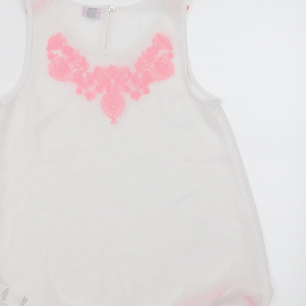 F&F Girls White Basic Blouse Size 11-12 Years - Floral Embroidery