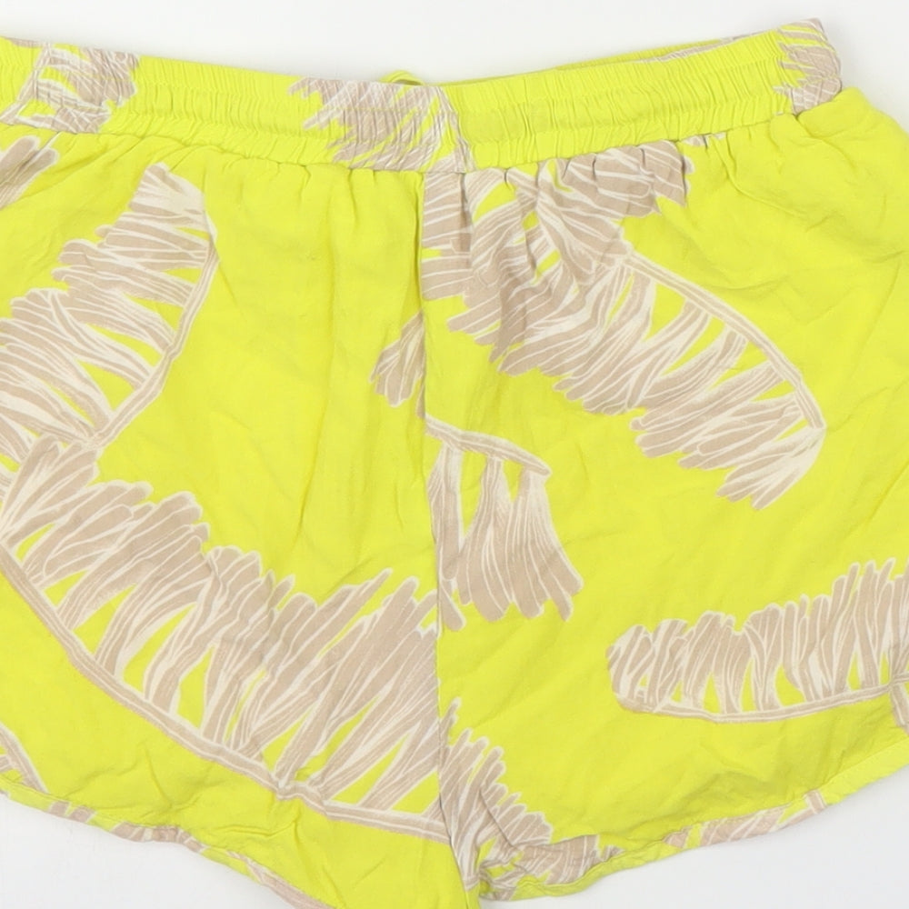 Missguided Womens Yellow Floral Cut-Off Shorts Size 10