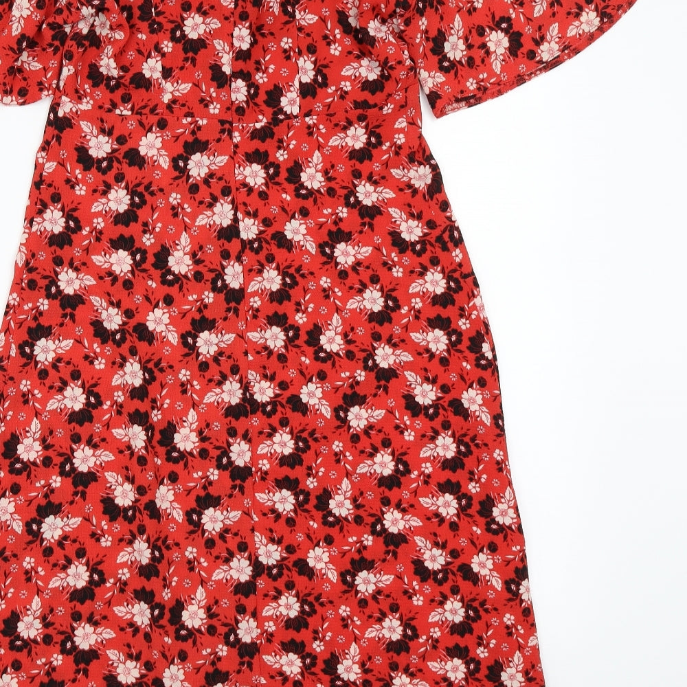 Priimark Womens Red Floral A-Line Size 8