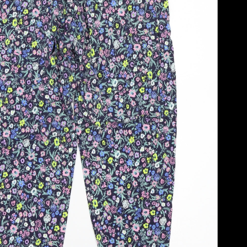 H&M Womens Blue Floral Trousers Size 14 L24 in