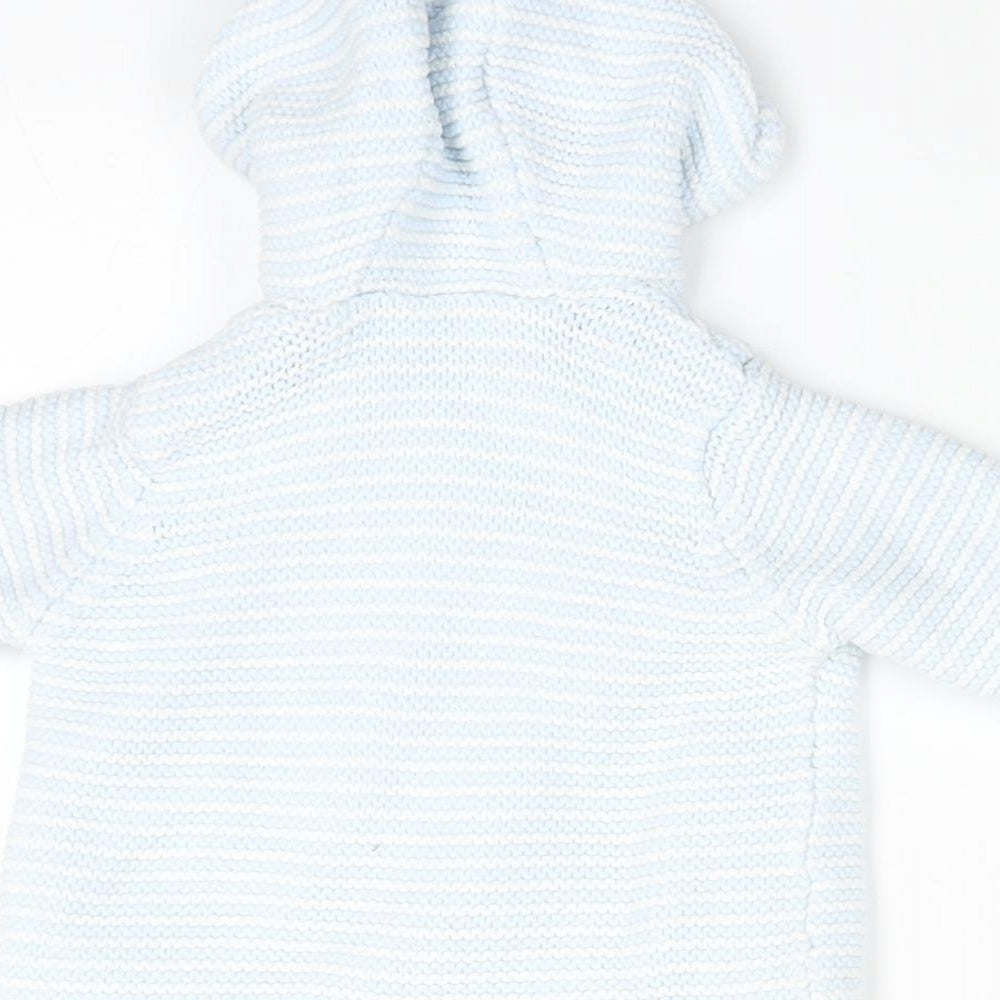 Marks and Spencer Baby Blue Striped Full Zip Jumper Size 0-3 Months - Ears