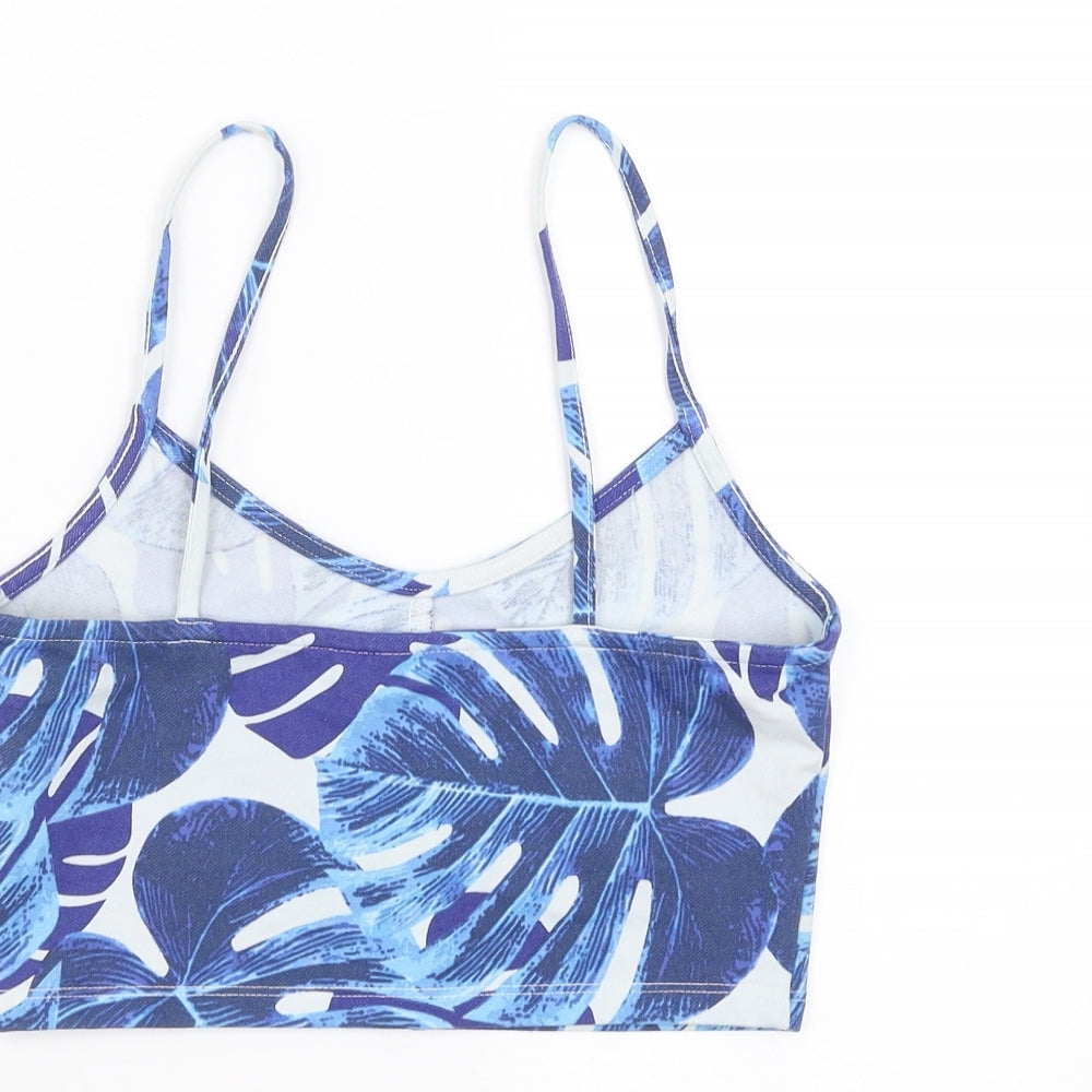 Topshop Womens Blue Floral Camisole Blouse Size 8 - leaf pattern, cropped