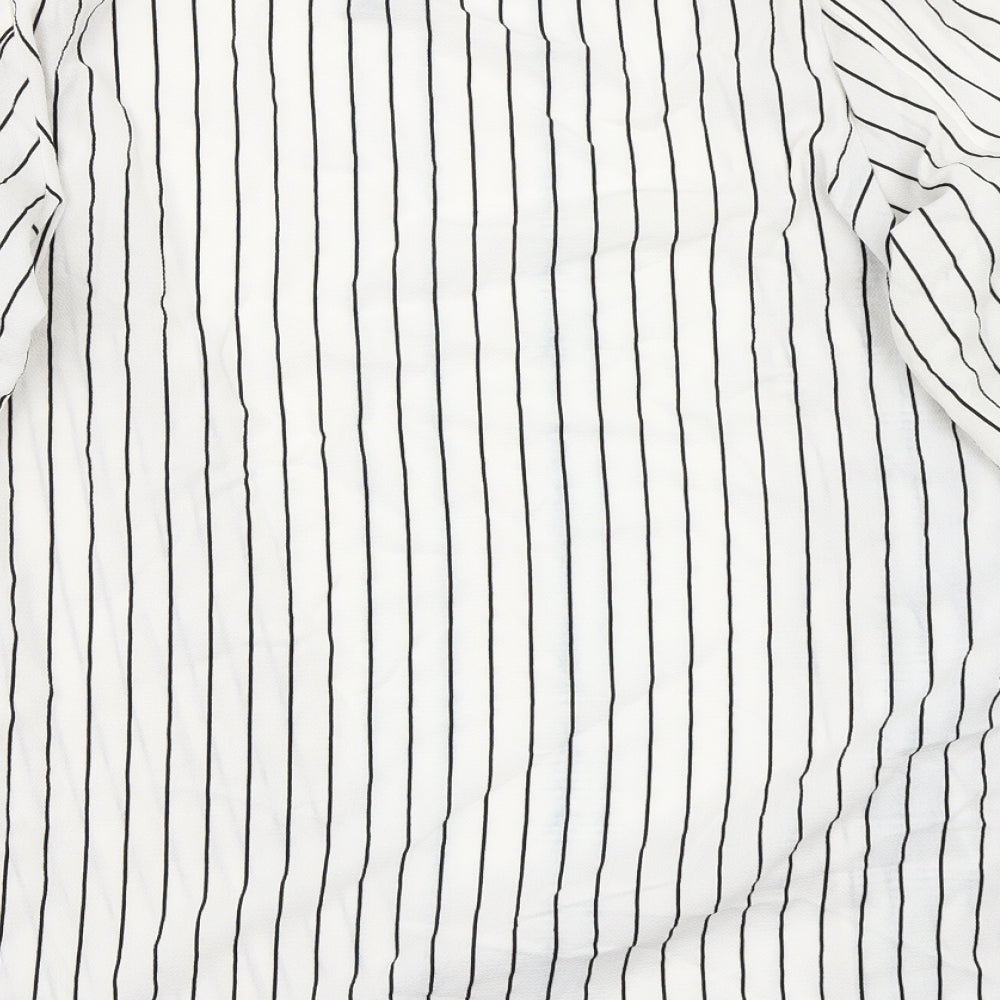 H&M Womens White Striped Cardigan Jumper Size M