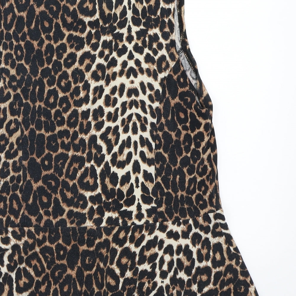 Newlook Womens Brown Animal Print Basic T-Shirt Size 14