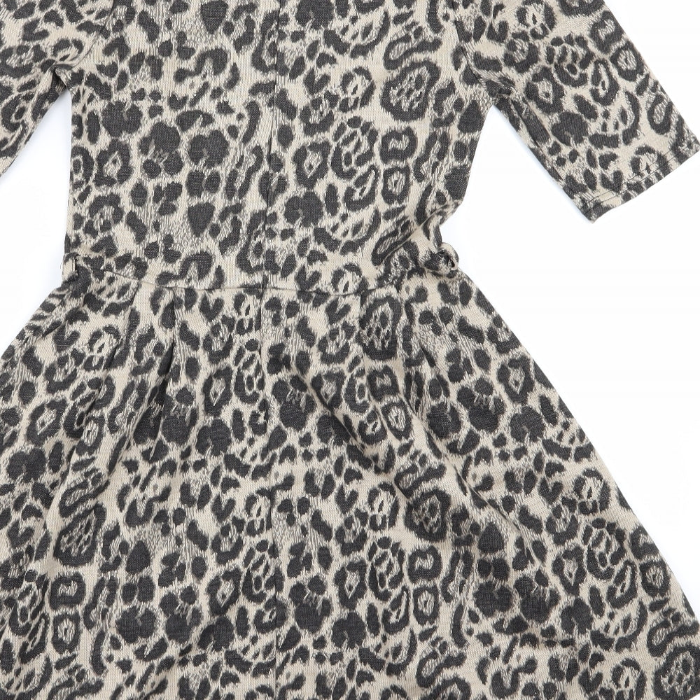 Atmosphere Womens Black Animal Print Rayon A-Line Size 8