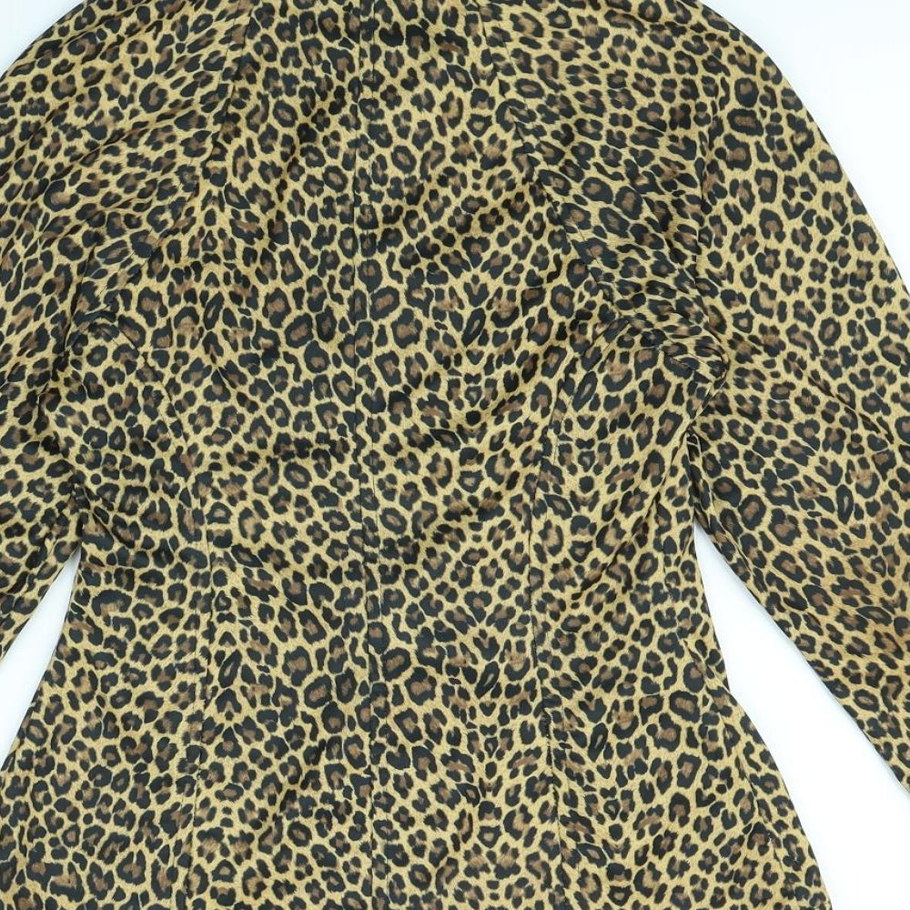 COTTON CLUB Womens Brown Animal Print Jacket Size M