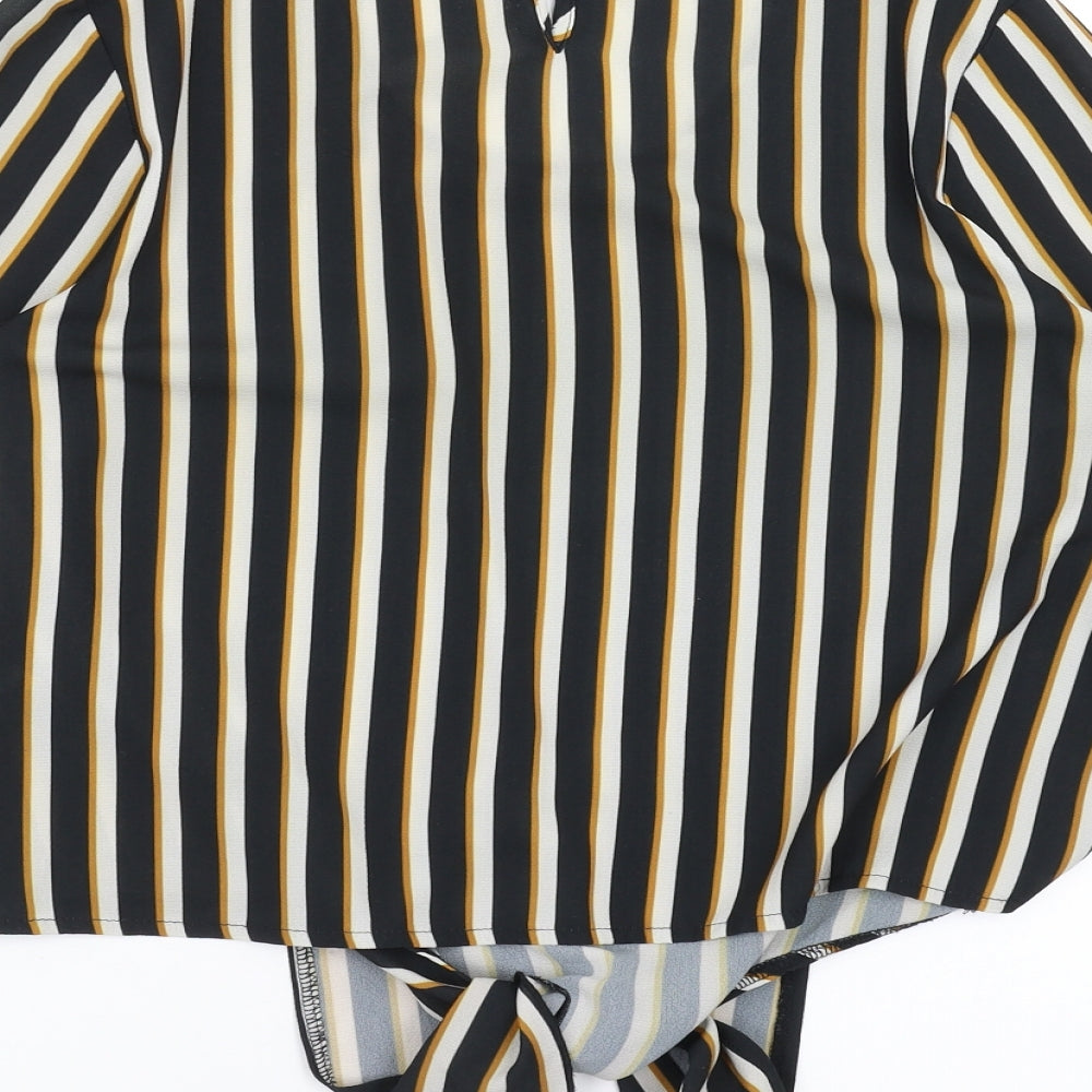 Select Womens Black Striped Basic Blouse Size 12 - tie Front Detail