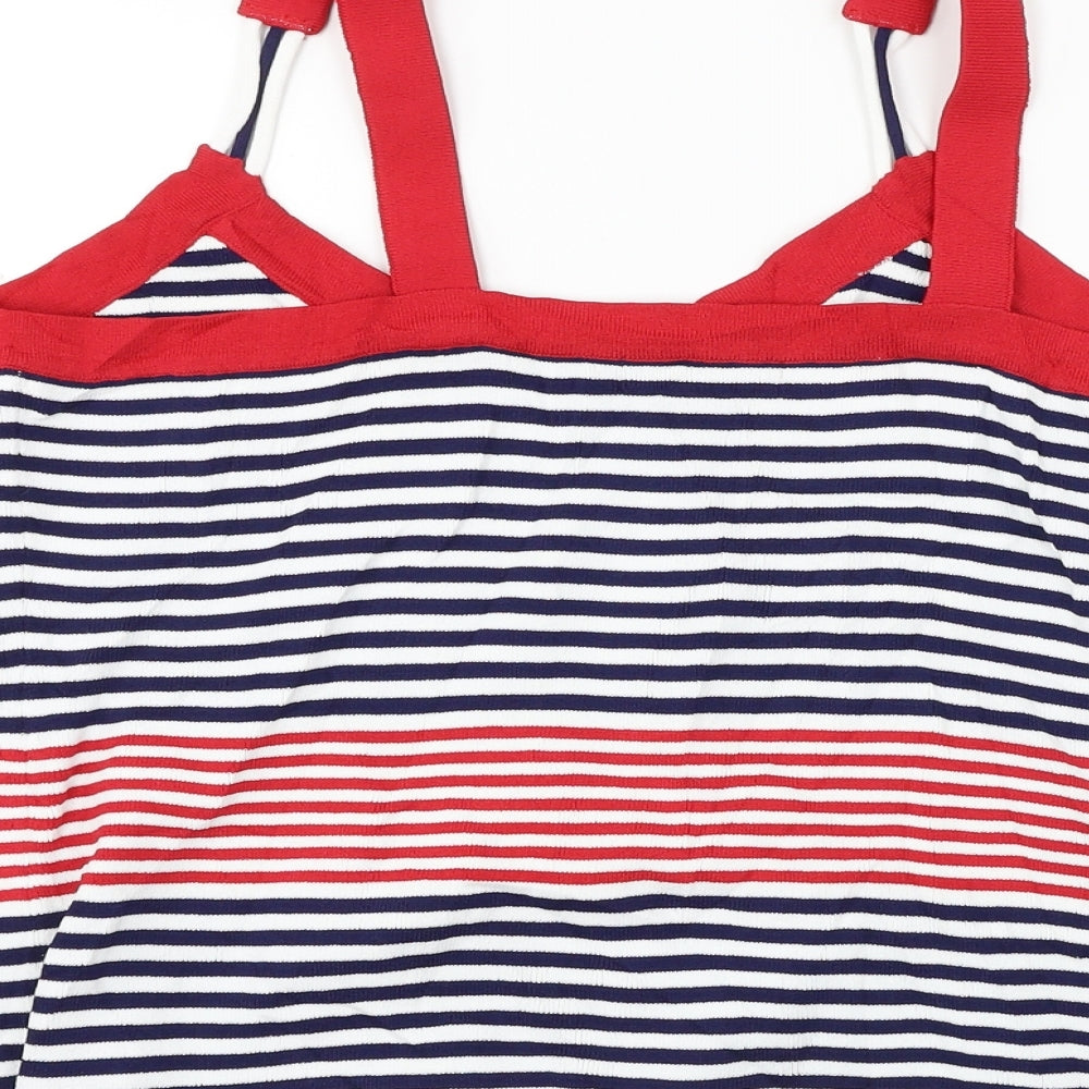 Sky Designs Womens White Striped Basic T-Shirt Size S