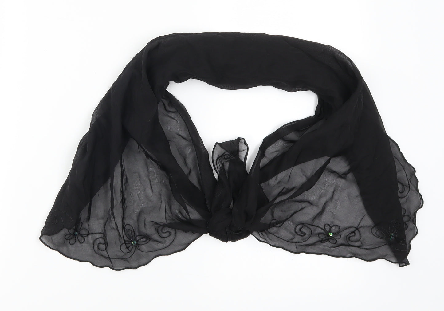 Preworn Womens Black Floral Scarf