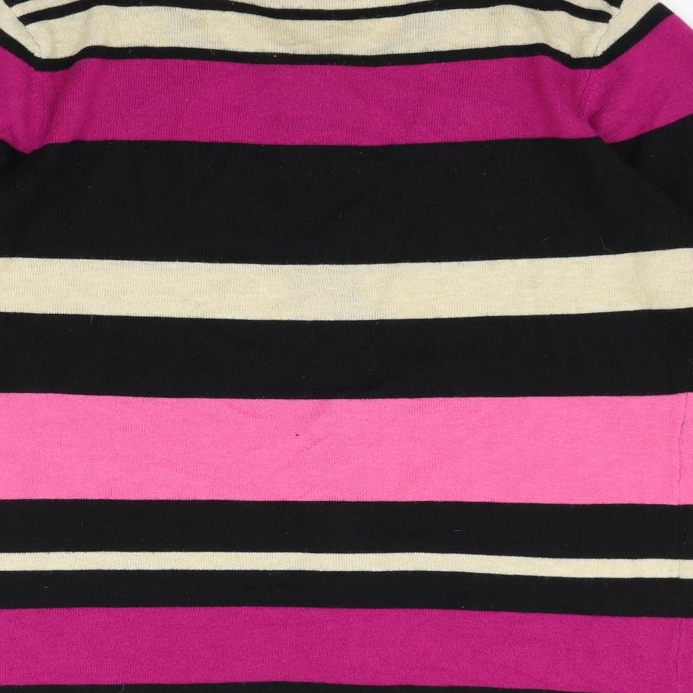 CANDA Womens Pink Striped Full Zip Jumper Size L