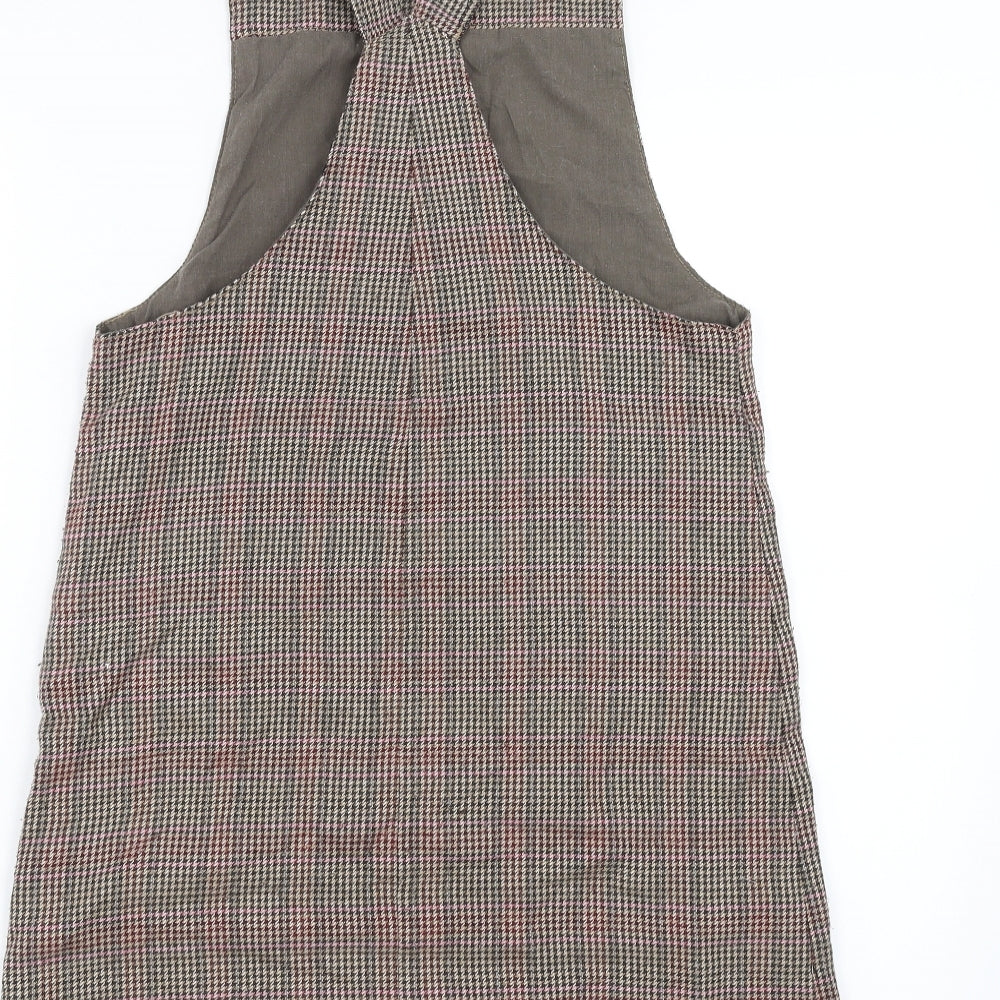 NEXT Girls Brown Houndstooth Pinafore/Dungaree Dress Size 11 Years