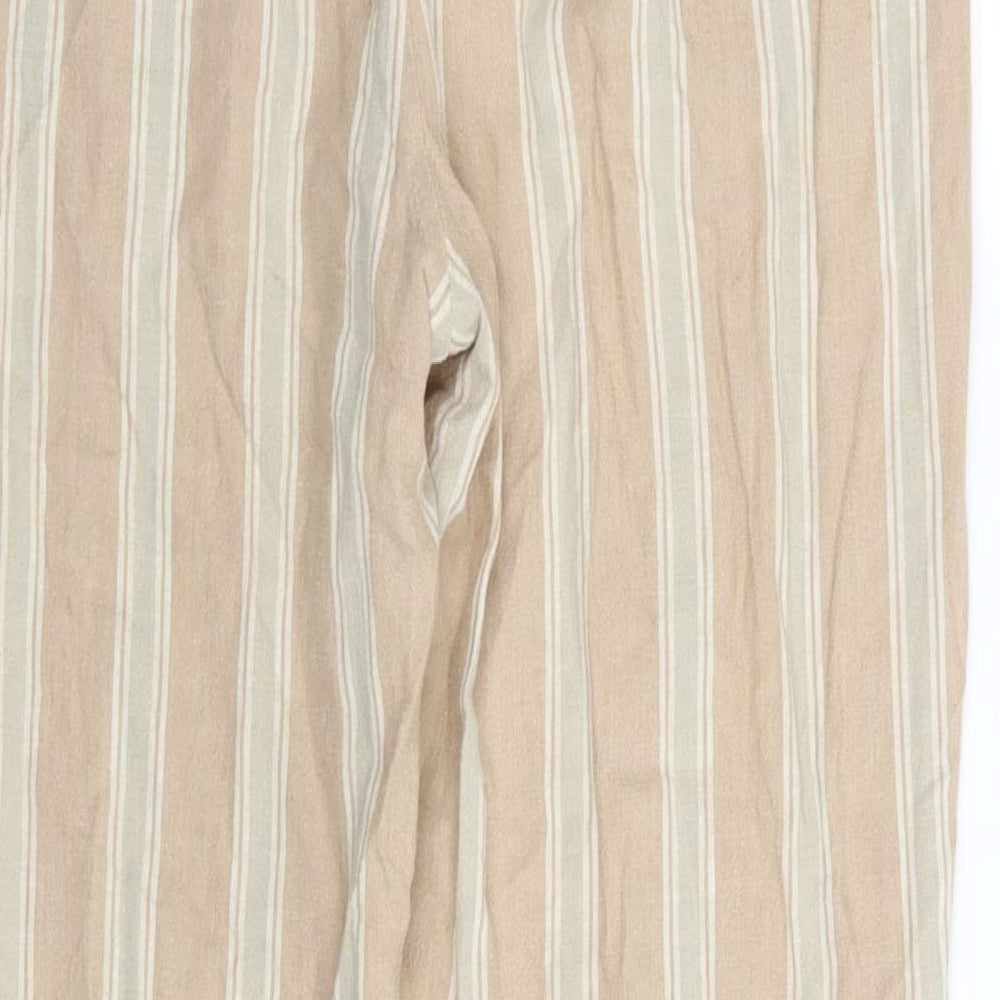 M&S Womens Beige Striped Trousers Size 12 L30 in