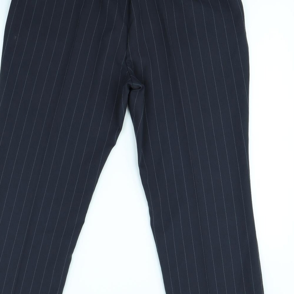 straight Leg Womens Blue Striped Trousers Size 14 L24 in