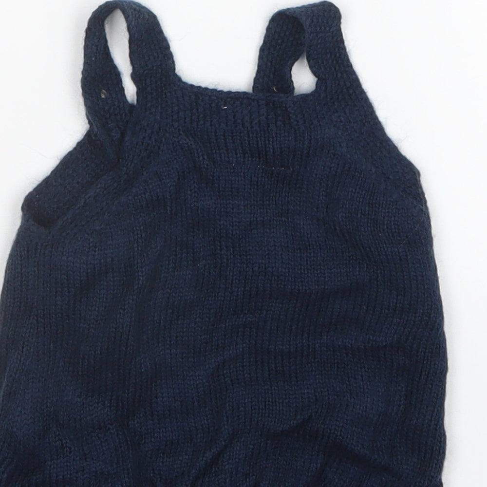 F&F Girls Blue Knit Pinafore/Dungaree Dress Size 0-3 Months
