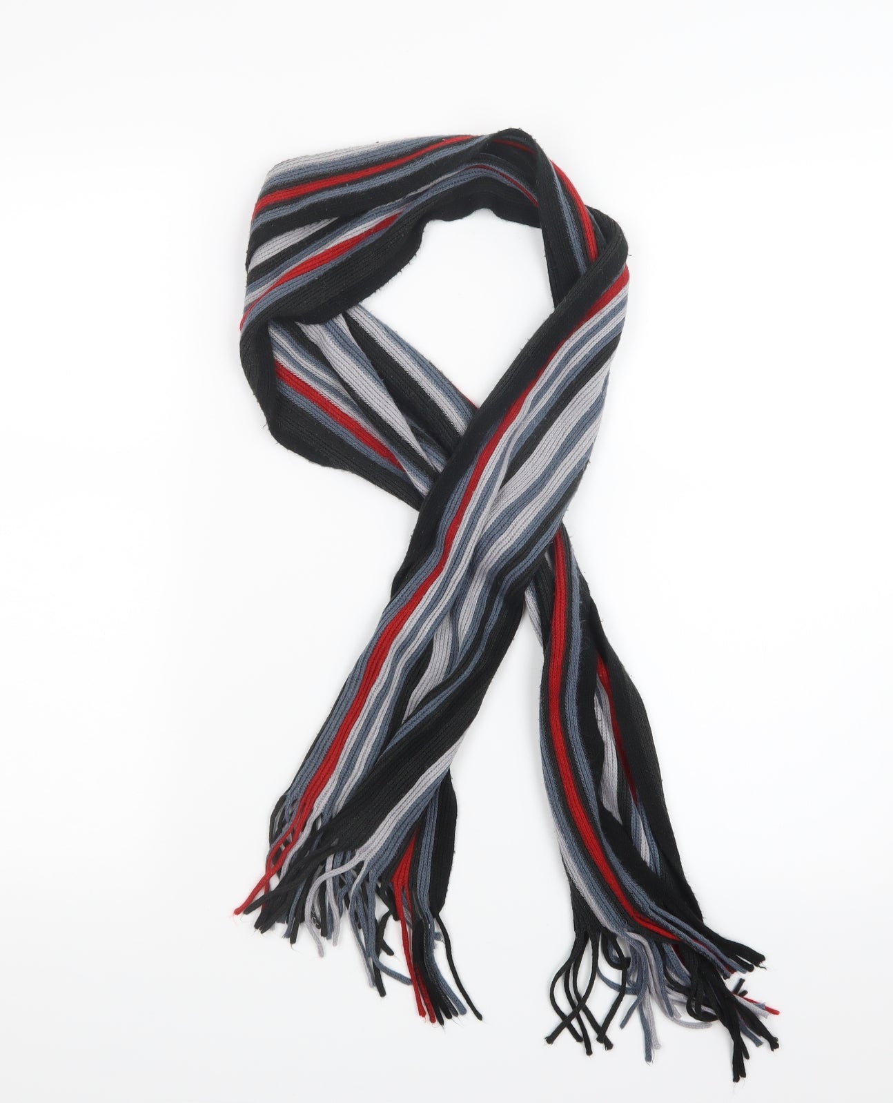 Preworn Mens Black Striped Knit Scarf One Size