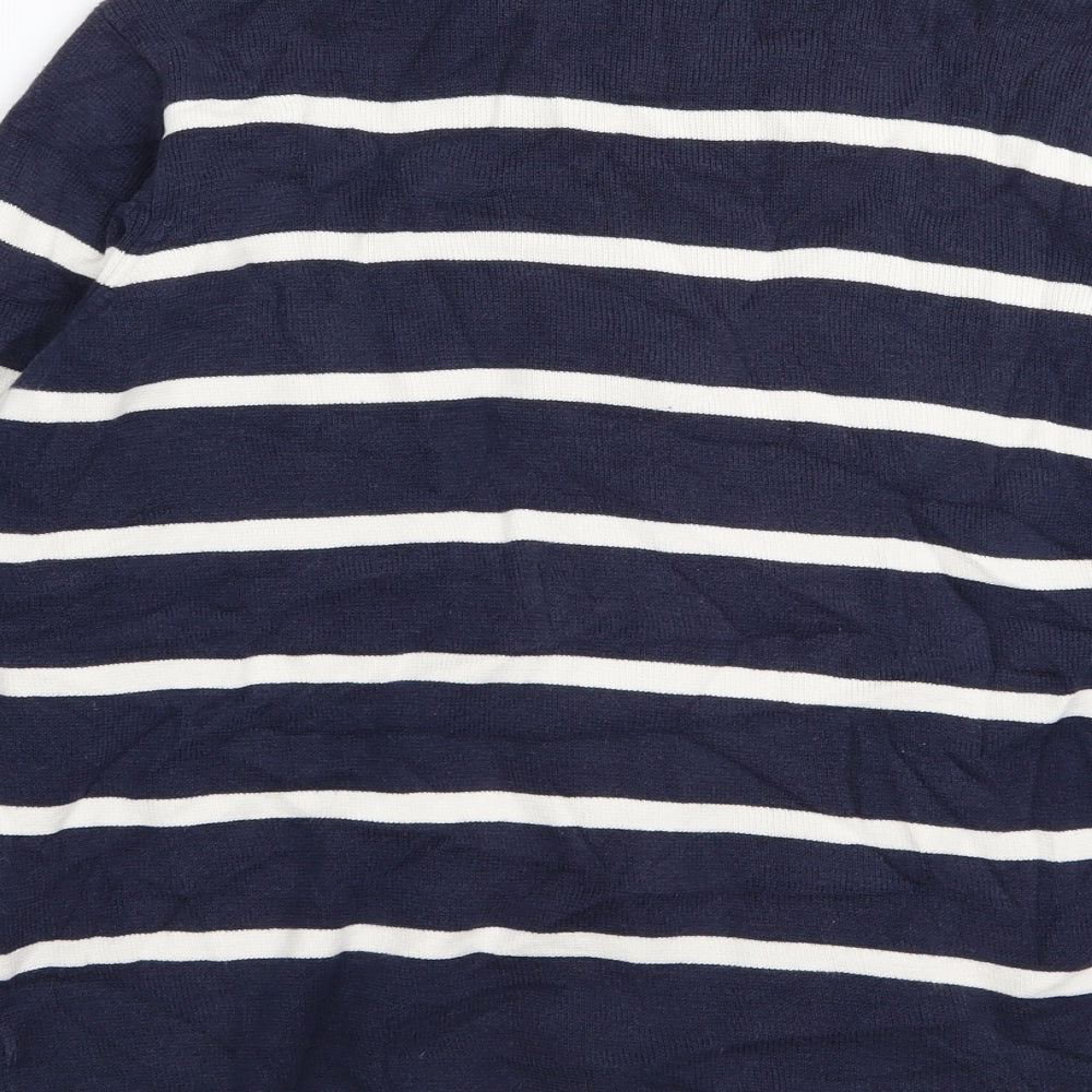M&S Womens Blue Striped Full Zip Jumper Size 14